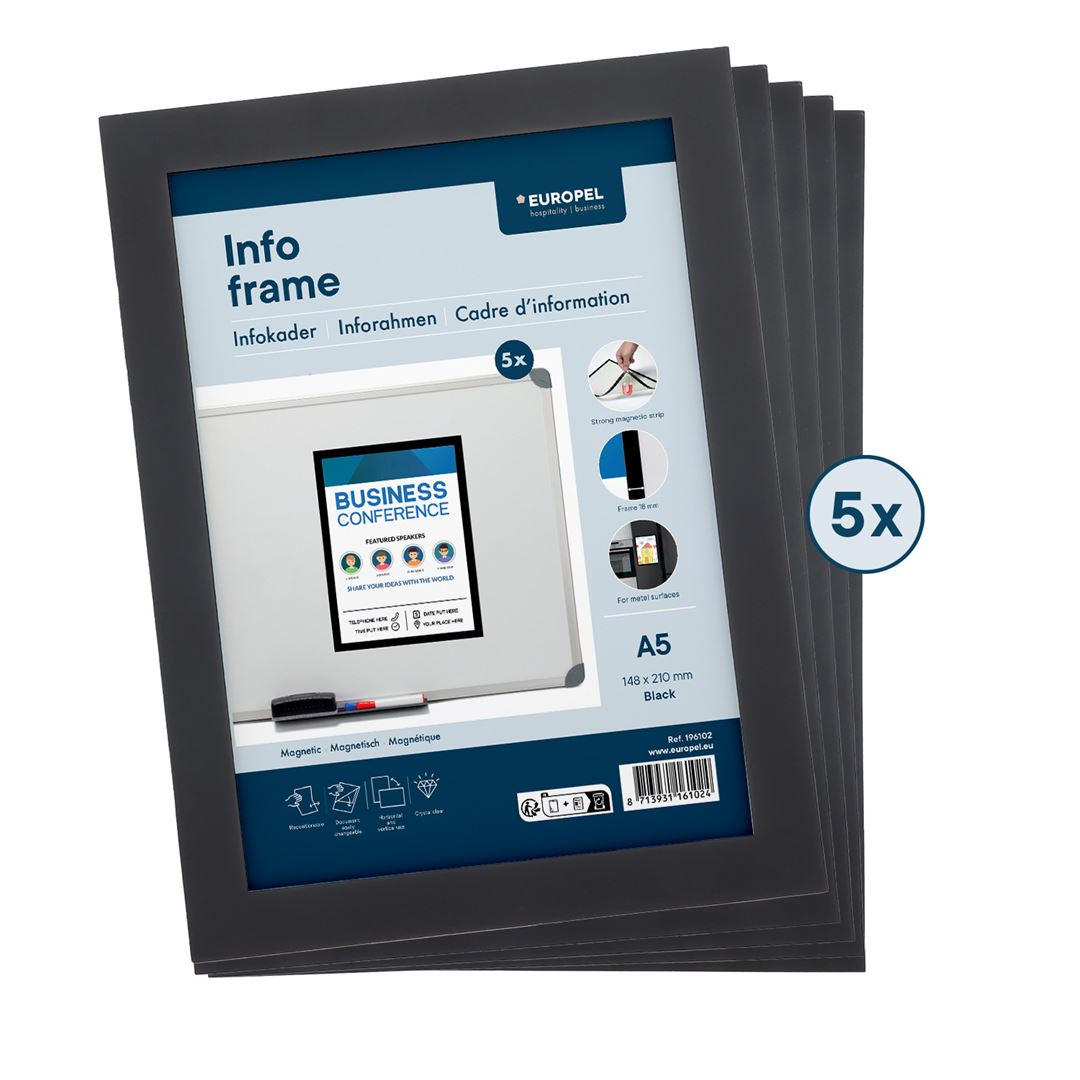 Infokader Europel Magnetisch set 5 stuks A5 Zwart