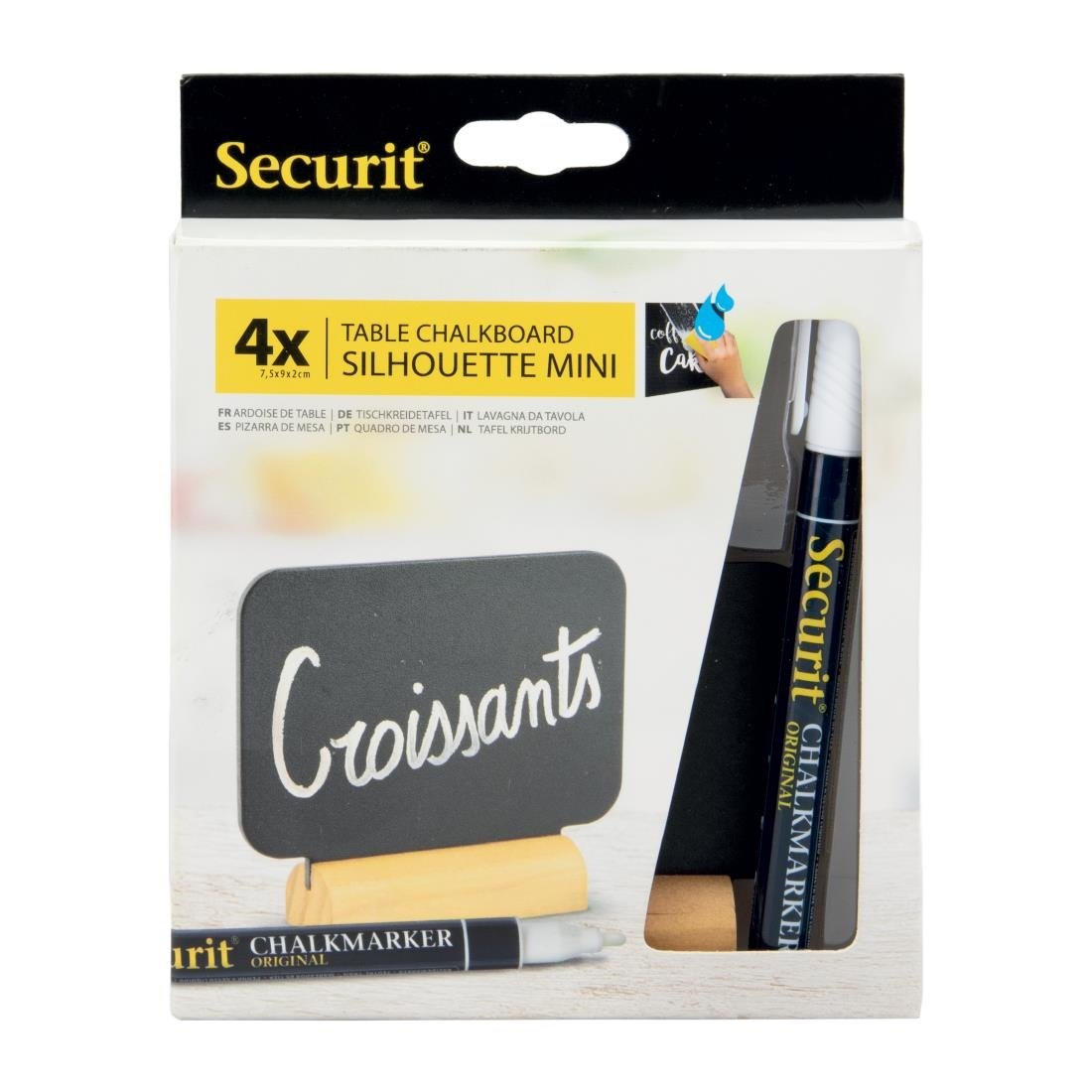 Securit rechteckige Minikreidetafeln, inklusive Kreidemarker, mit Holzsockel (4 Stück)