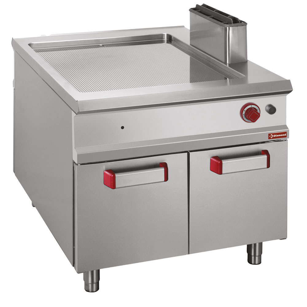 Pass-Through bakplaat gas met onderkast - Geribt - 900x1100x(h)850mm