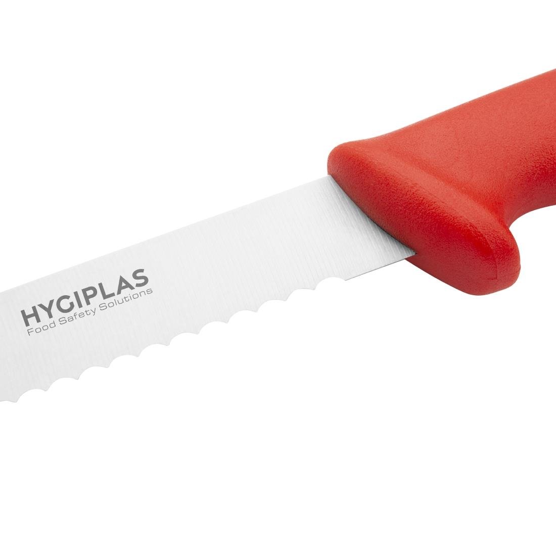 Couteau à génoise dentelé Hygiplas rouge 30,5cm