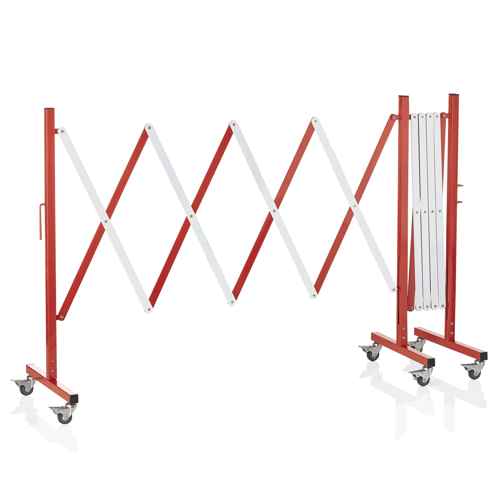 Barrière mobile à ciseaux avec 6 roulettes, 400 x 100 cm, rouge/blanc, aluminium