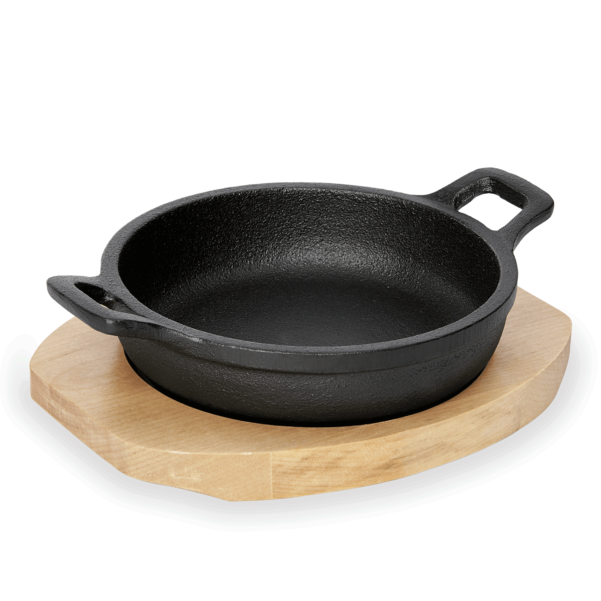 Serveerpan IRON DINING, met houten onderzetter, Ø 10 cm, Hoogte 3 cm, gietijzer, hout