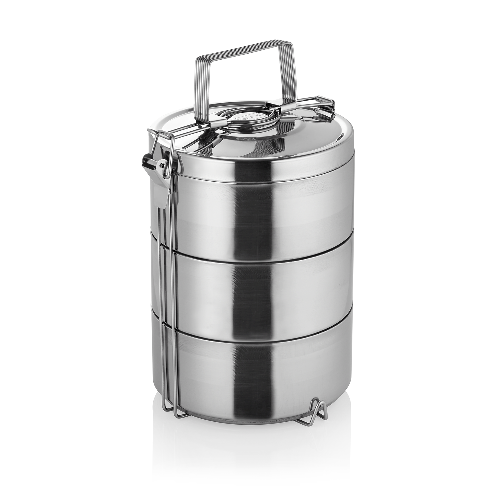 Conteneur isotherme de transport avec 3 inserts alimentaires de 0,9 L chacun, acier inoxydable.