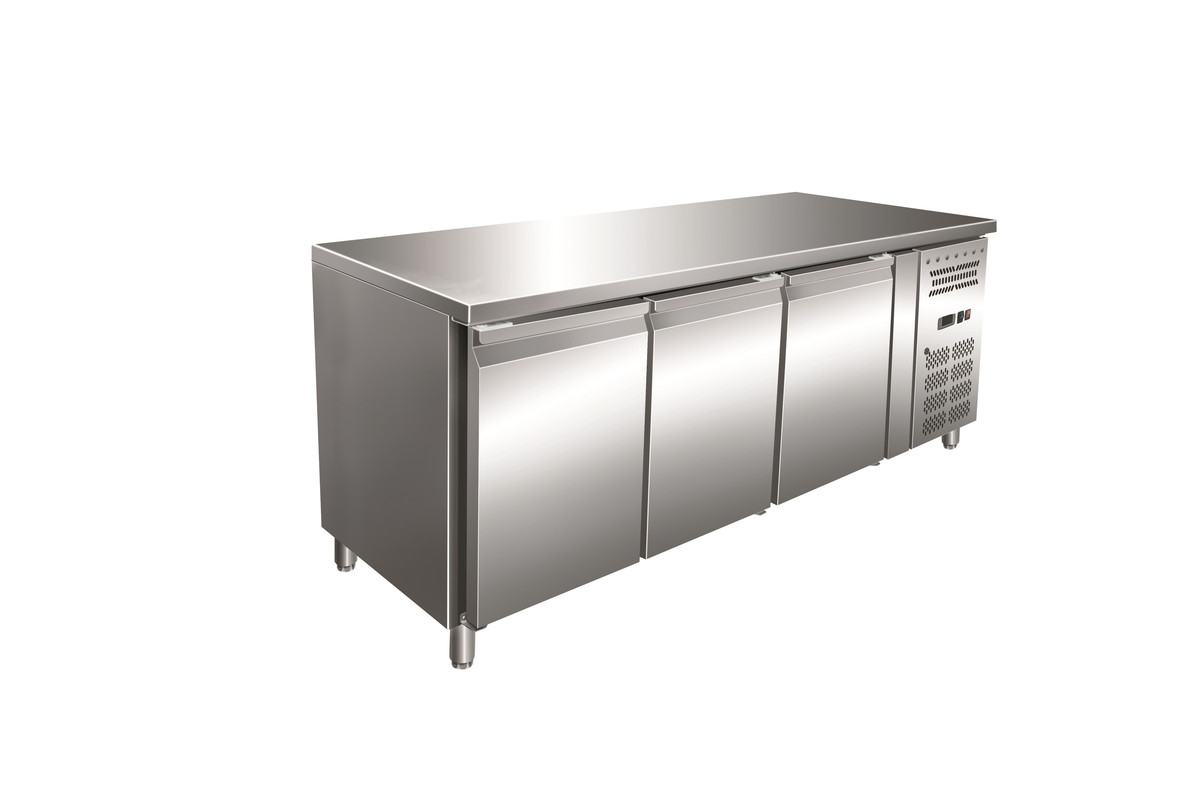 Gastro-Inox RVS GN vrieswerkbank met 3 deuren, geforceerd gekoeld