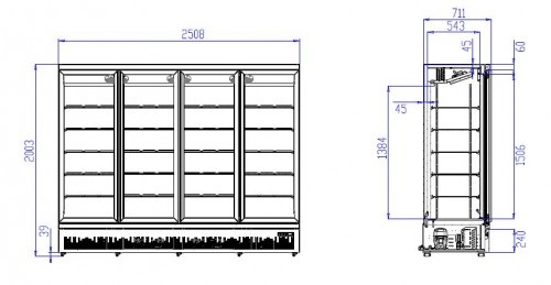 Réfrigérateur Noir | 4 Portes en Verre | 2025 Litres | Sur Roues | 2508x710x (H)1997mm