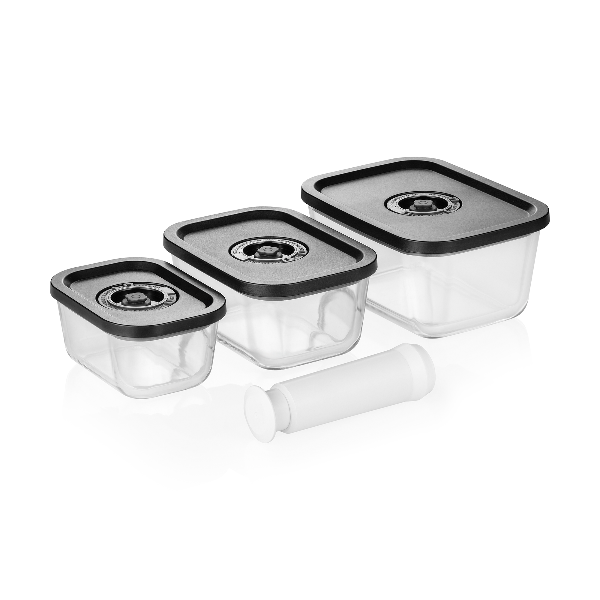 Frischhaltedosen Set mit ABS Deckel, 3-teilig, mit manueller Vakuum Pumpe, Borosilikatglas