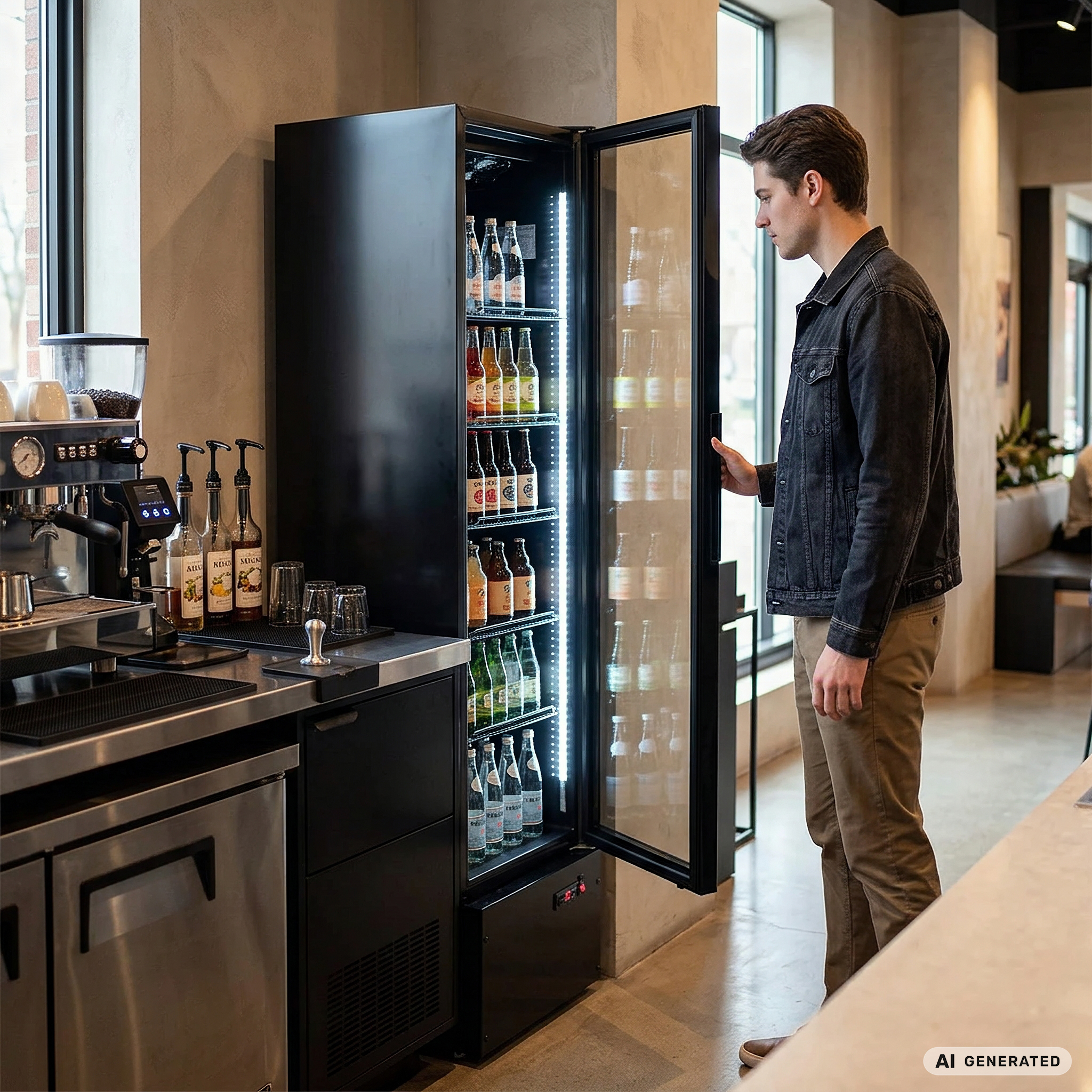 Getränkekühlschrank GKS-160 Slim, 160 Liter Kühlraumvolumen, Innenbeleuchtung, schwarz