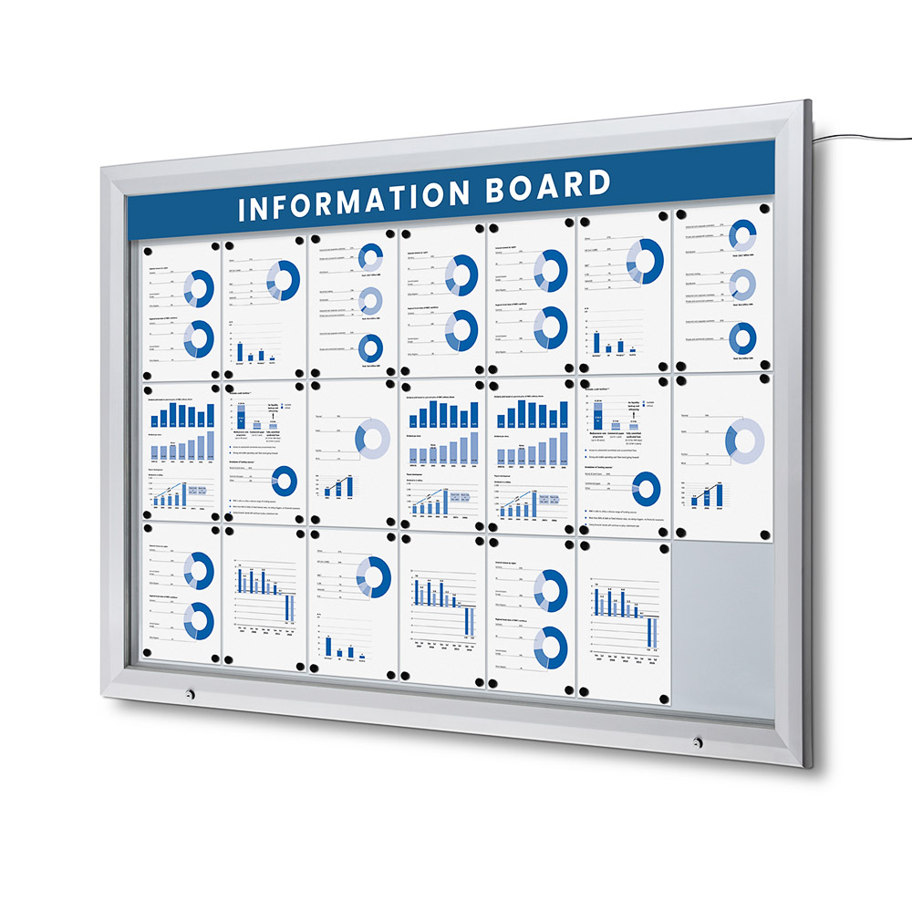 Tableau d'affichage extérieur verrouillable avec logo lumineux et ressort à gaz, format A4 21 x