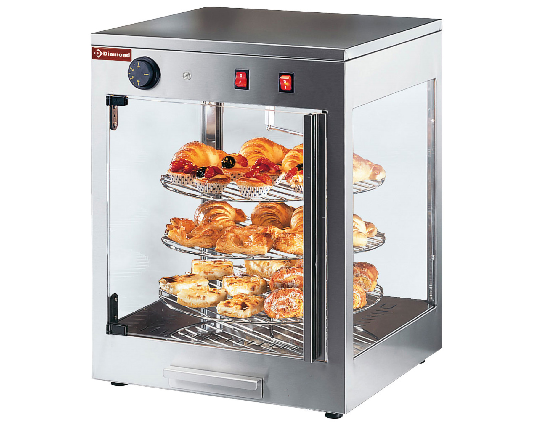 Verwarmde draaiende vitrine - 3 plateaus Ø420mm