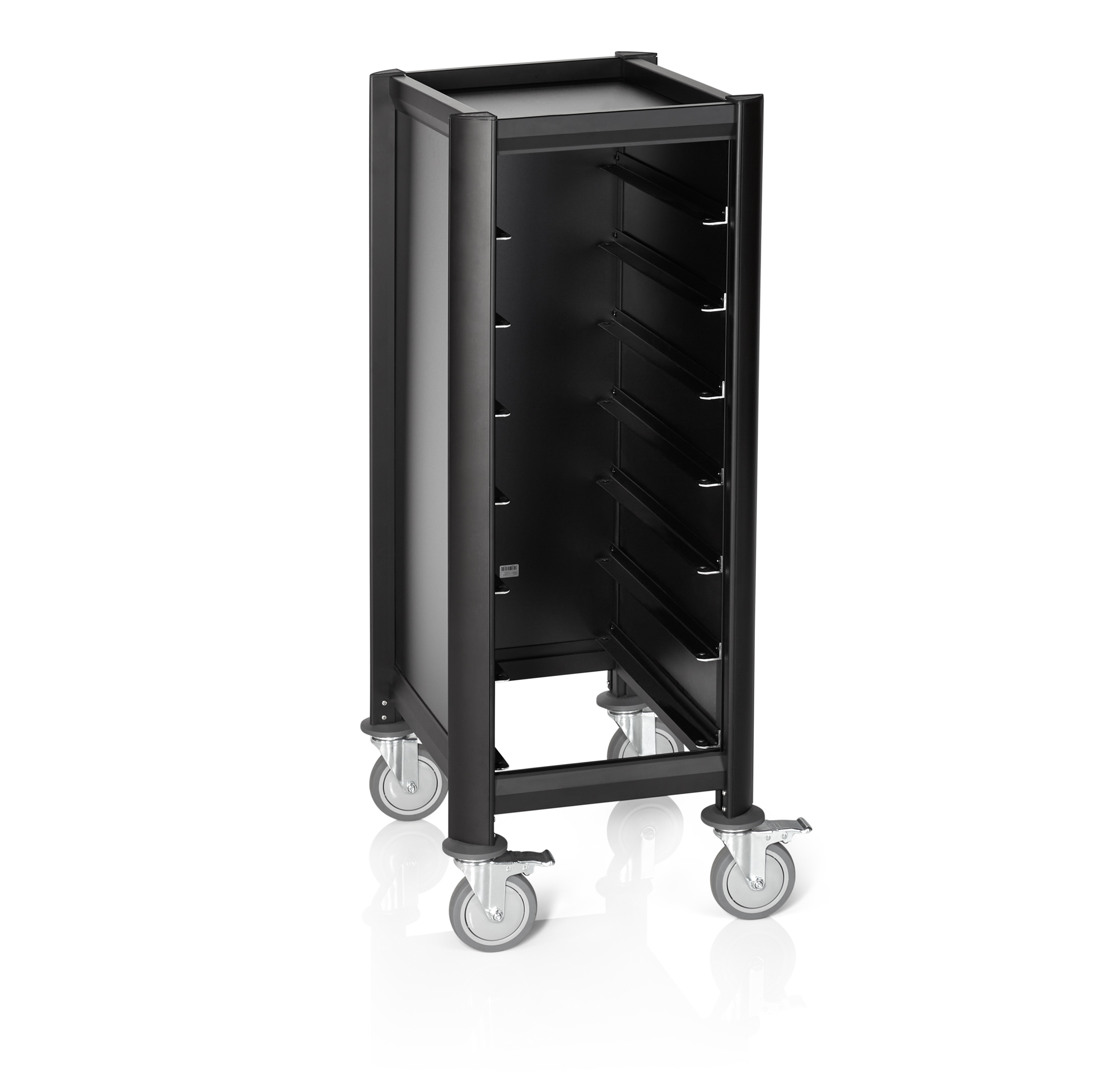 Serveertrolley SINGLE GN 1/1 MENSA BLACK, voor 7 dienbladen, zwart, 60 x 44,5 x 125 cm, MDF/Aluminium
