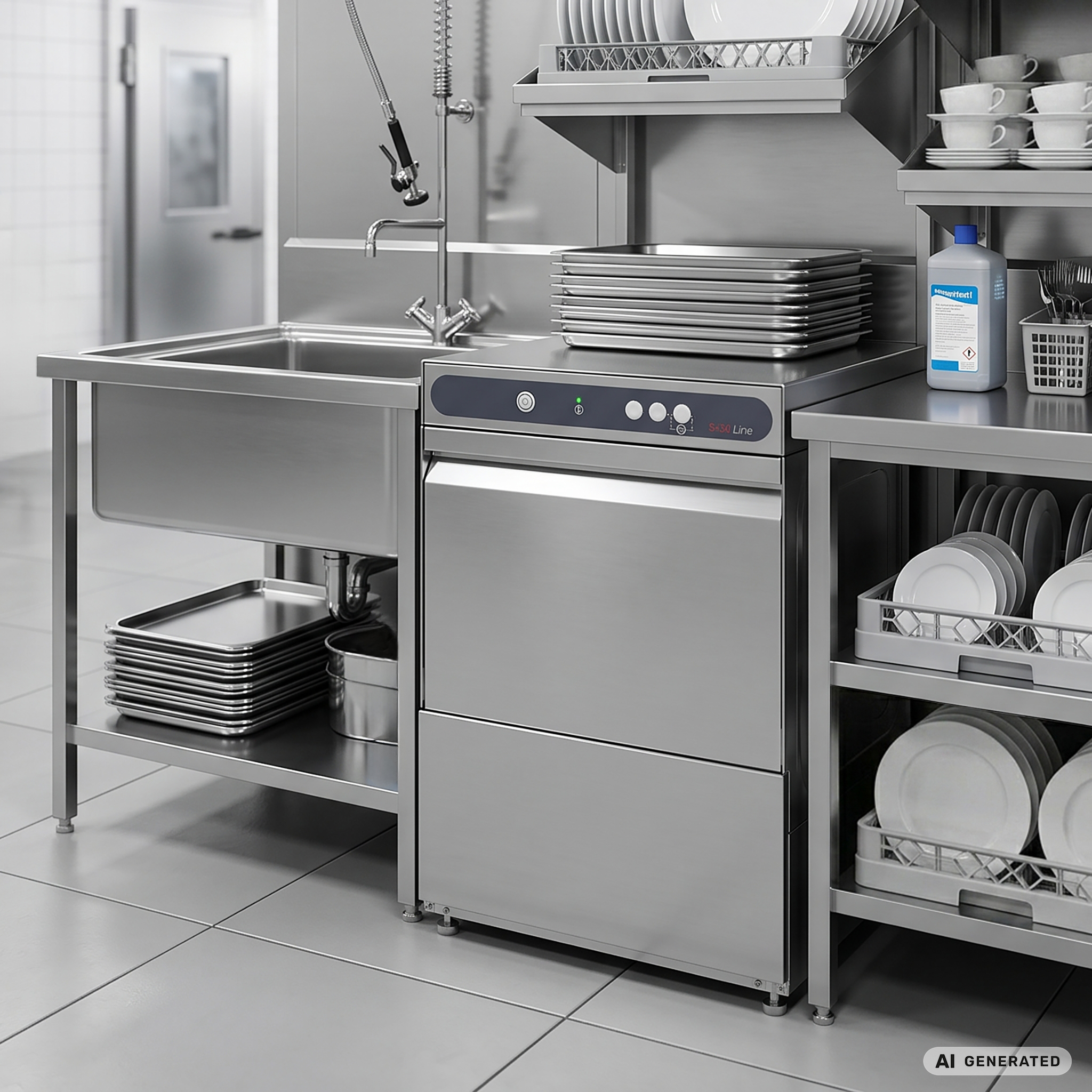 Gläserspülmaschine ECO 40x40 cm Korbmaß, mit Reiniger- & Klarspüldosierer, mit Ablaufpumpe & Enthärter, Made in Europe, 230 Volt