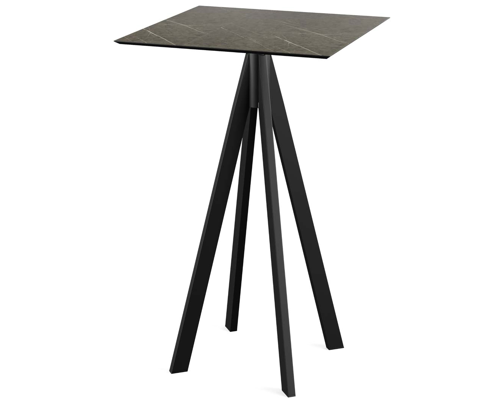 Table de bar Infinity piètement noir + plateau HPL Midnight Marble 70x70cm