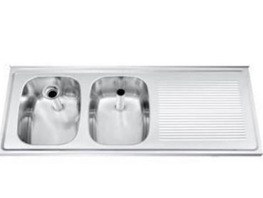 Spülbecken Edelstahl + 2 Waschbecken links | Gamko CO-SB1202L | Kreuzmotiv | 500x1200mm | COMMODE