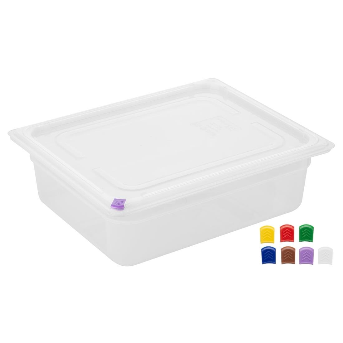 Bacs PP Hygiplas Click GN 1/2 avec couvercles et 7 clips de couleur 100mm 5,9L (lot de 4)