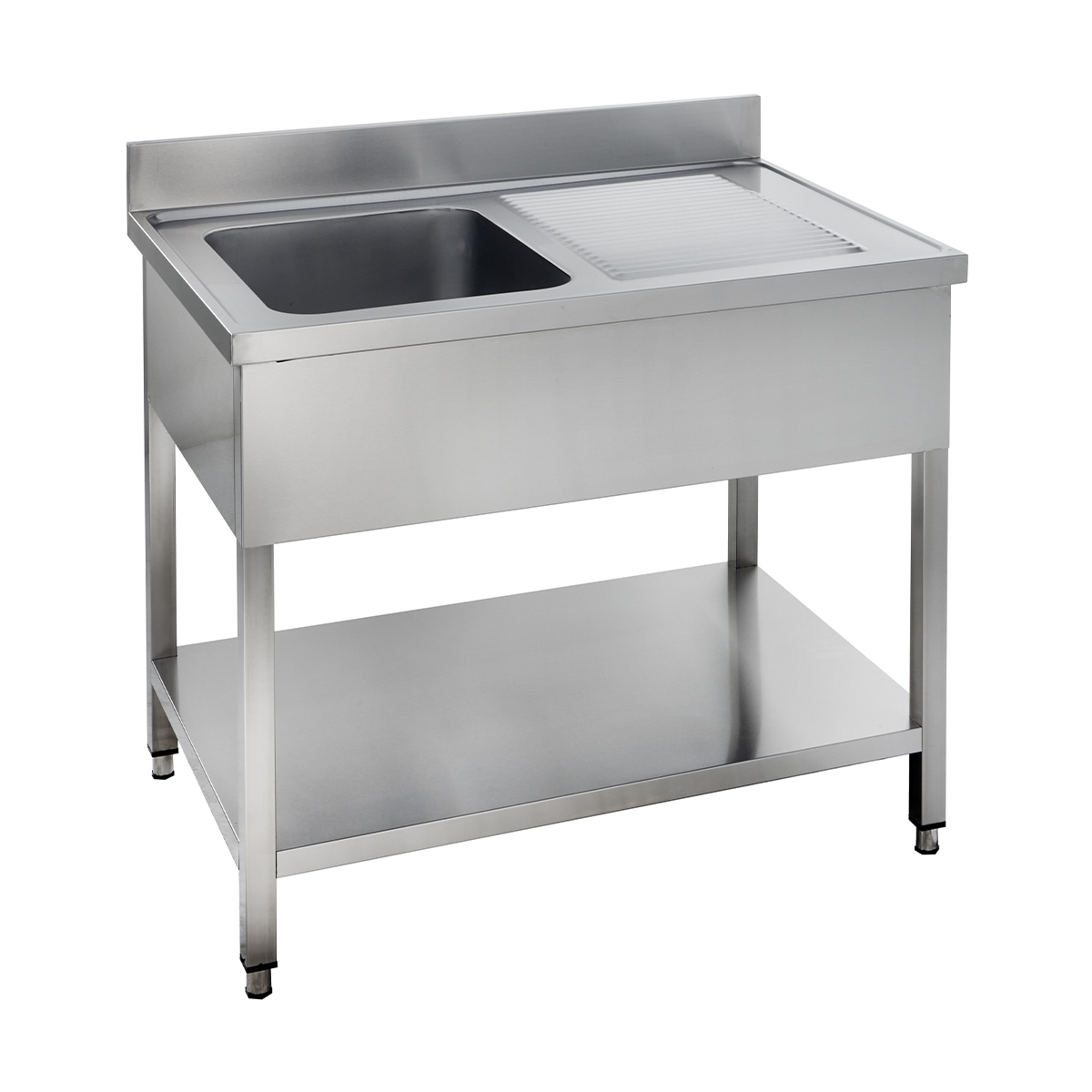 Table de lavage Basic 12x7 avec 1 cuve à gauche, Dosseret et étagère inférieure