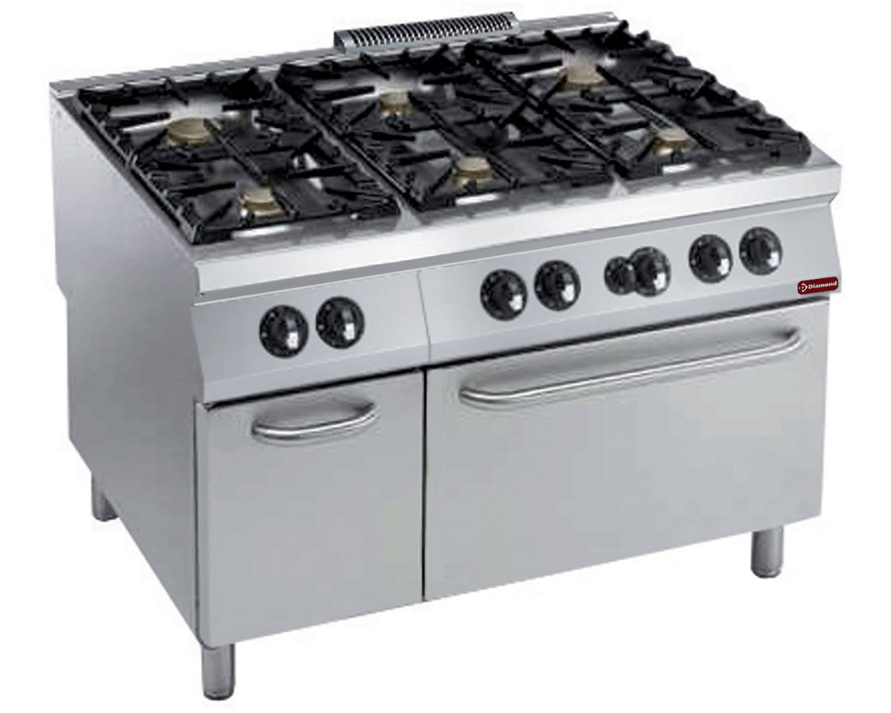 Gasfornuis 6 branders - Gasoven 2/1GN - 1200x900x(h)920mm