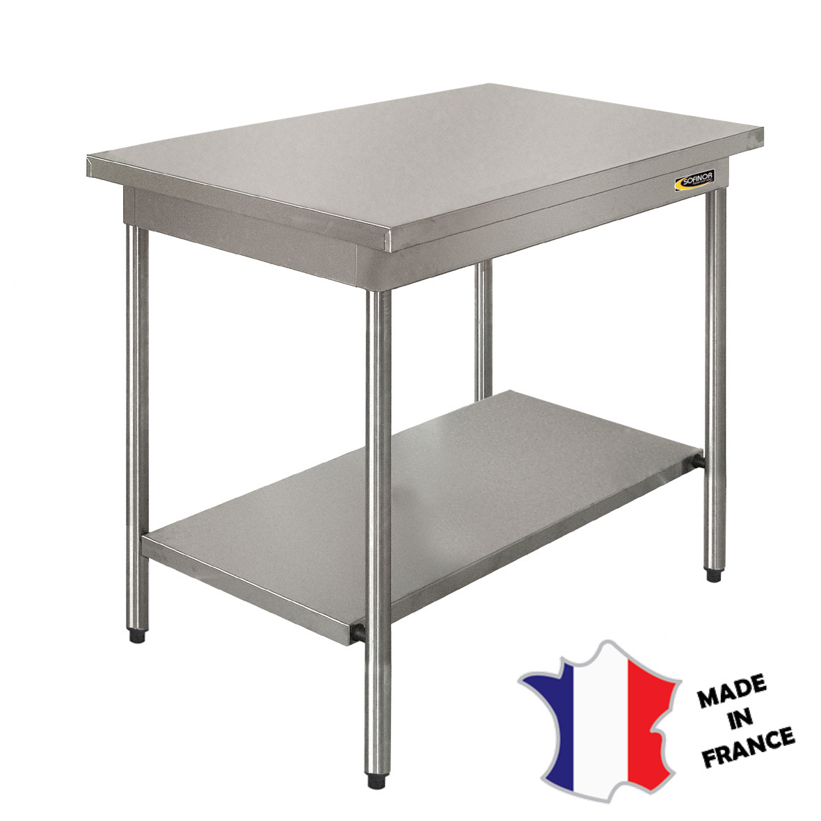 Table démontable standard | Inox | centrale | étagère basse | pieds ronds | 700(l)x700x900mm