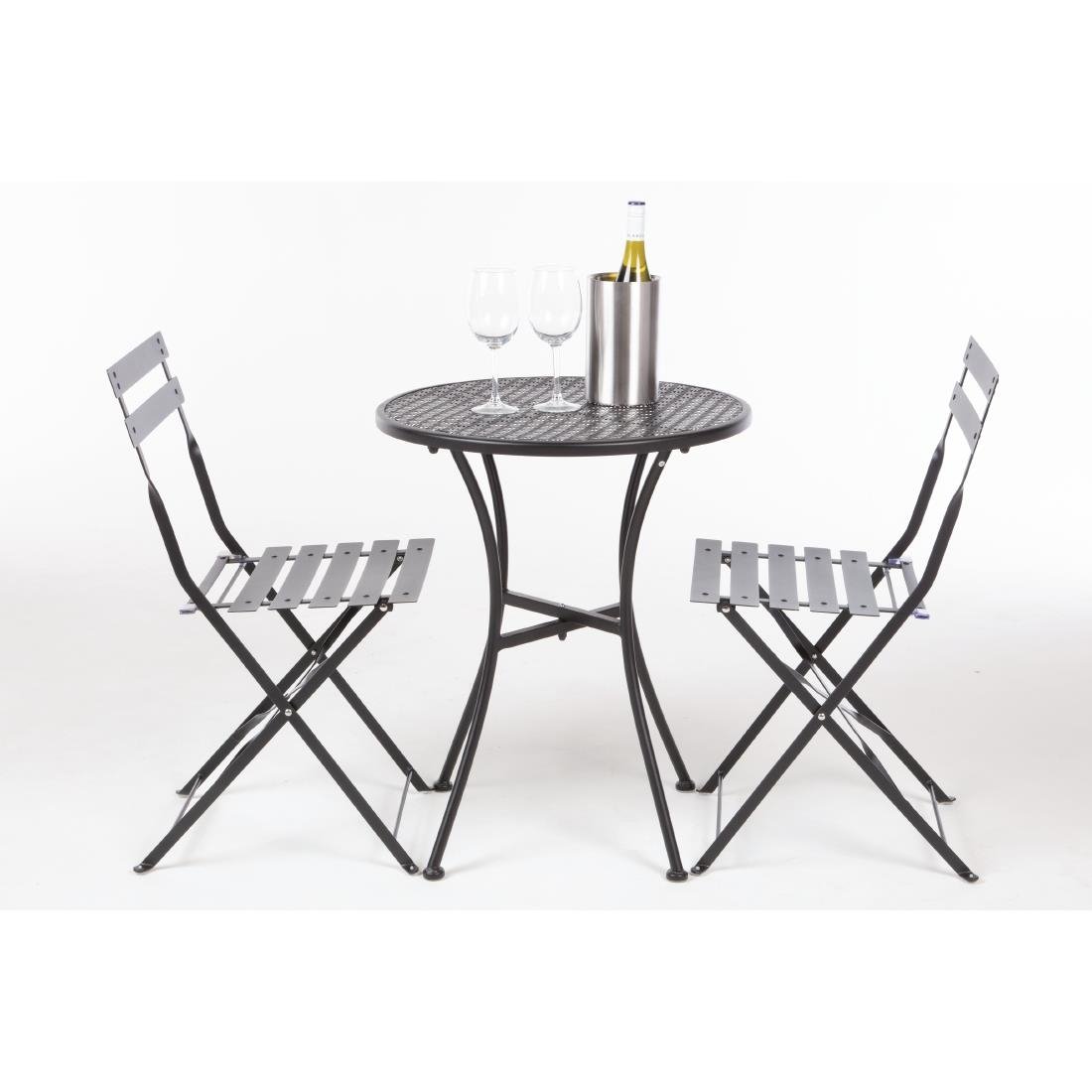 Bolero Steel Outdoor Dining Set Schwarz Tisch und zwei Stuehle