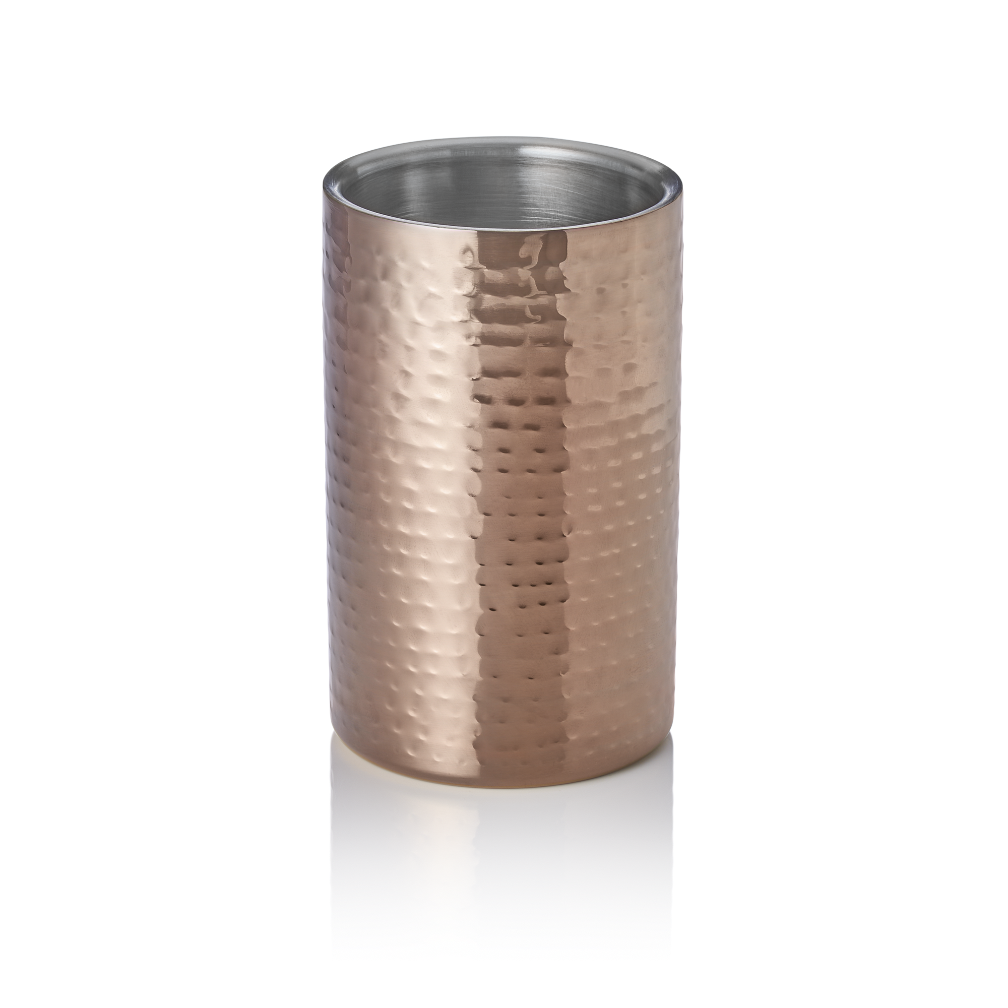 Flessenkoeler - Ø 12 cm - hoogte 19 cm - gehamerd - brons - dubbelwandig - chroomnikkelstaal