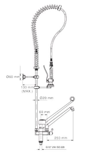 Vorspüldusche – 17 Liter/Minute – Doppelloch-Wandmodell – (H) 1160 mm