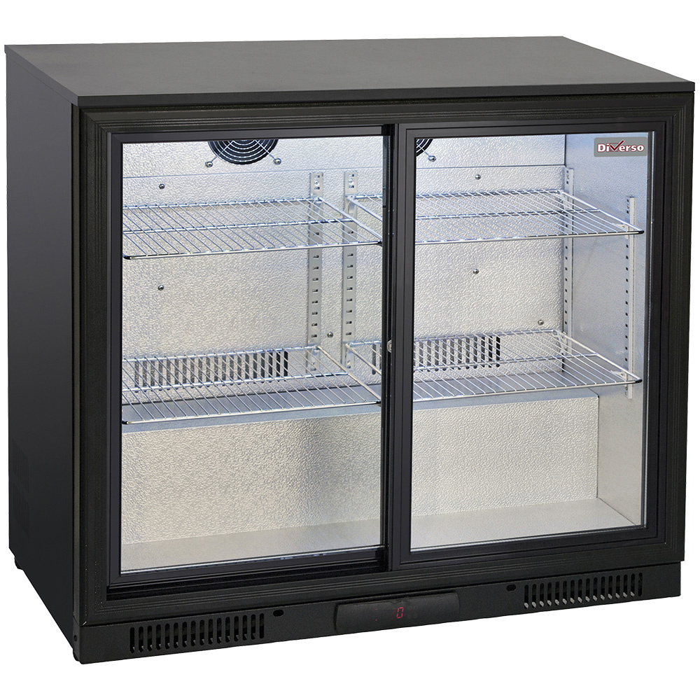 Belüfteter Flaschenkühler,  2 Glas- Schiebetüren