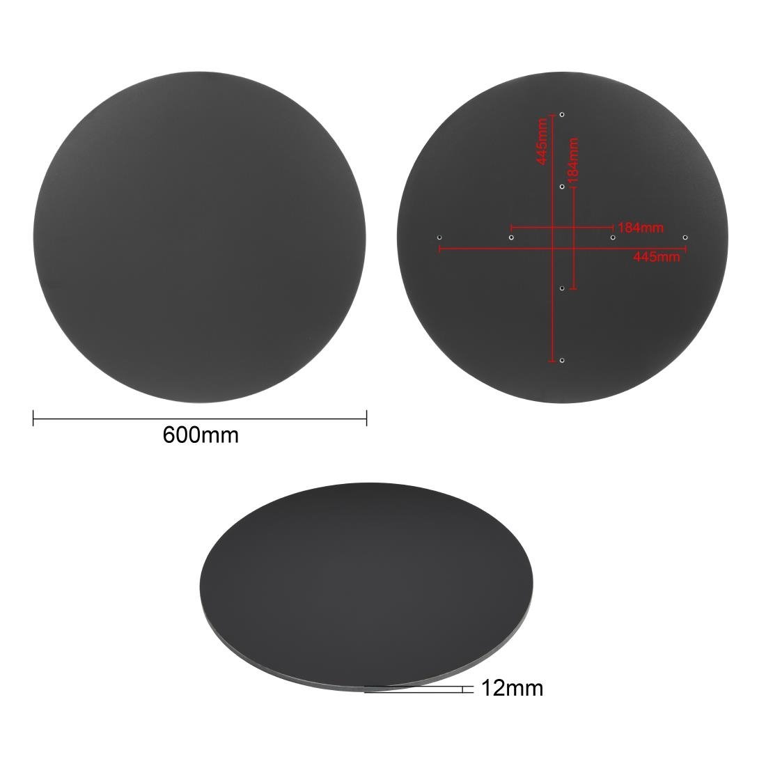 Plateau de table d'extérieur rond noir mat Bolero 600 mm