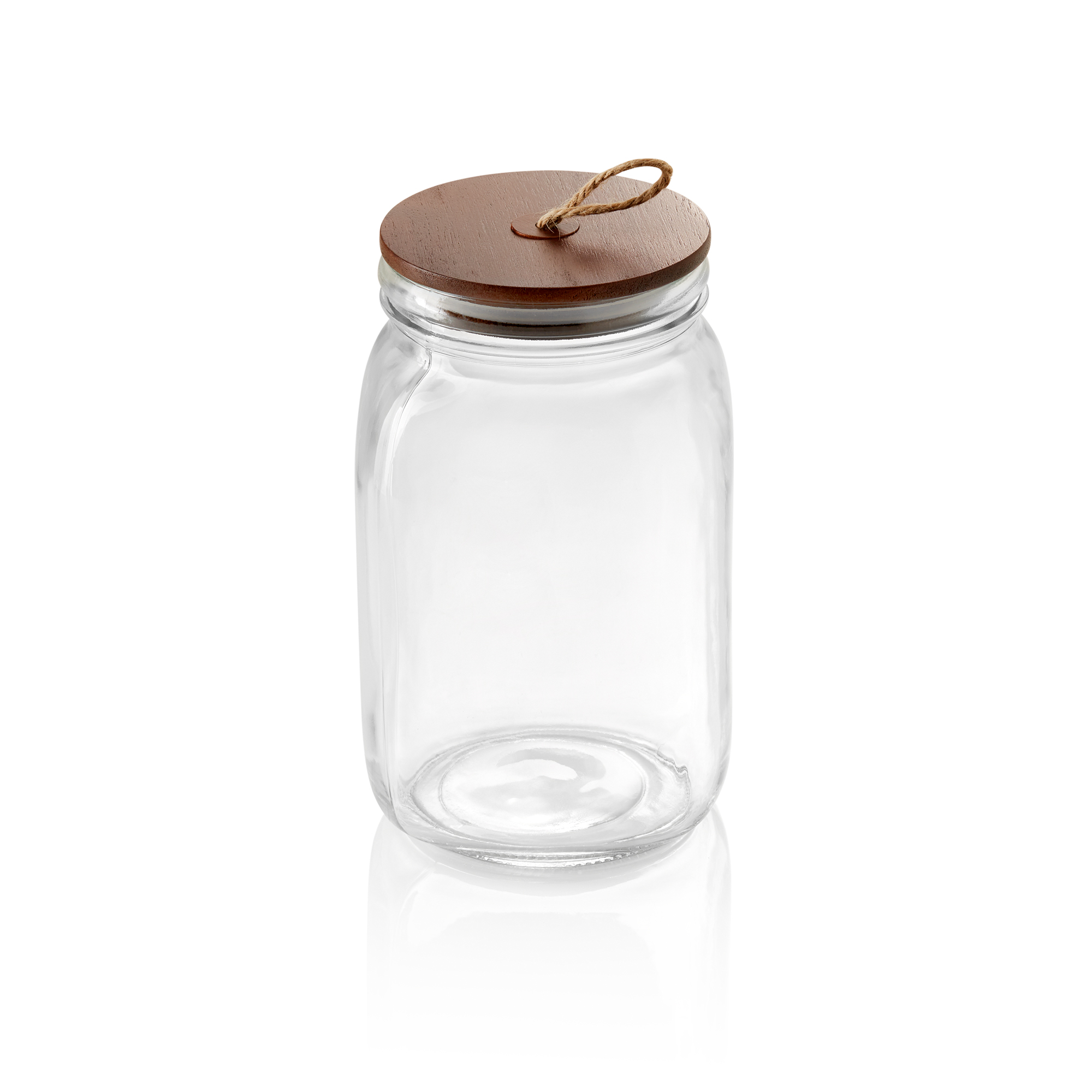 Voorraadpot met akazie-deksel en koord, 1,5 l, Ø 9 cm, hoogte 19,5 cm, glas, akaziehout