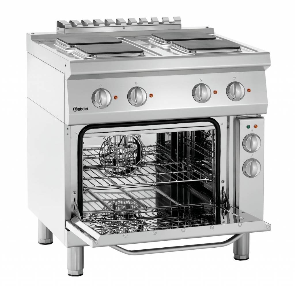 Elektrisch fornuis 700 serie | elektrische oven | 4 kookplaten vierkant | 800x700x(h)850-900mm