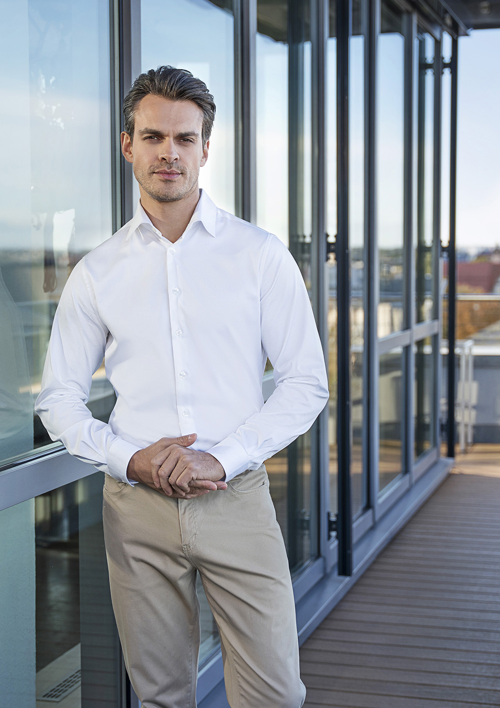 Langarm Herrenhemd Active-Stretch in Modern-Fit - Weiß - 2XL