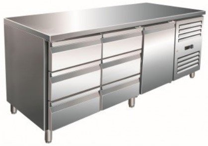 Edelstahl Kühltisch | 1 Tür + 4 Schubladen | 1790x700x(h)890/950mm