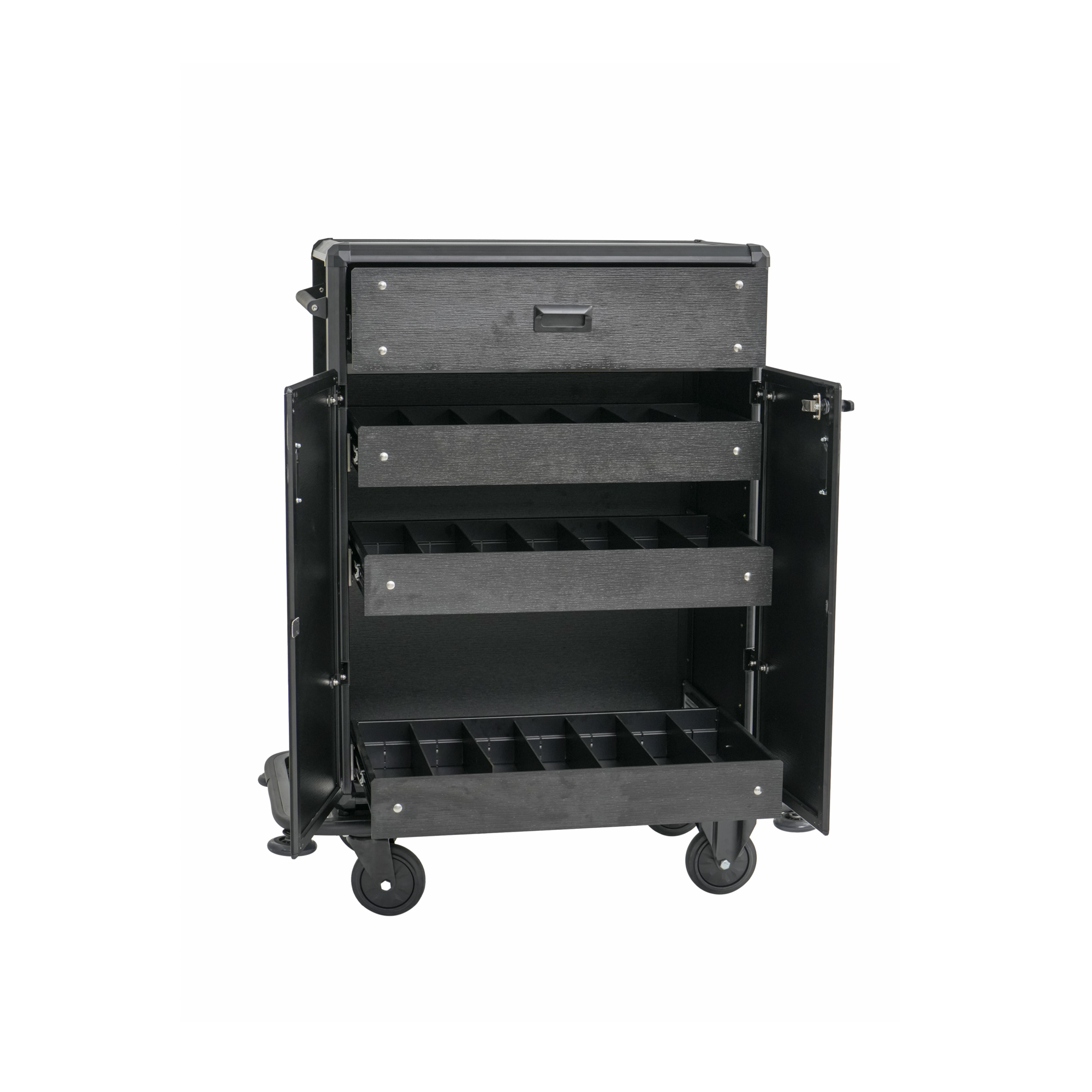 Minibar Servicetrolley, 87 x 48 x 130 cm, Aluminium, HPL, ABS Kunststoff