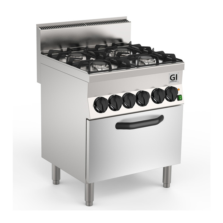650 HP Gasfornuis - 4 Branders + Elektrische Heteluchtoven 19 + 4,2 kW - 700x650x(H)870mm