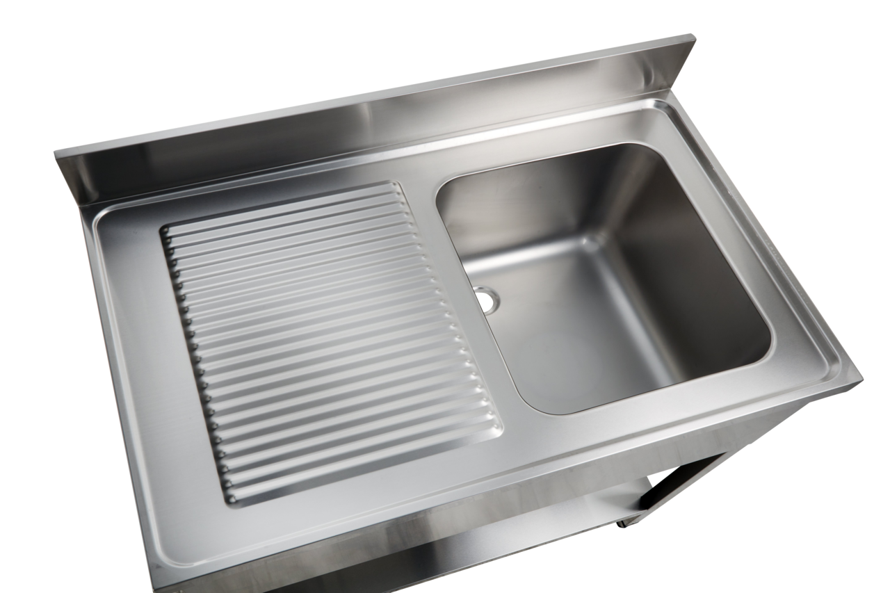 Spültisch Basic 10x7 mit 1 Becken rechts, Aufkantung und Grundboden