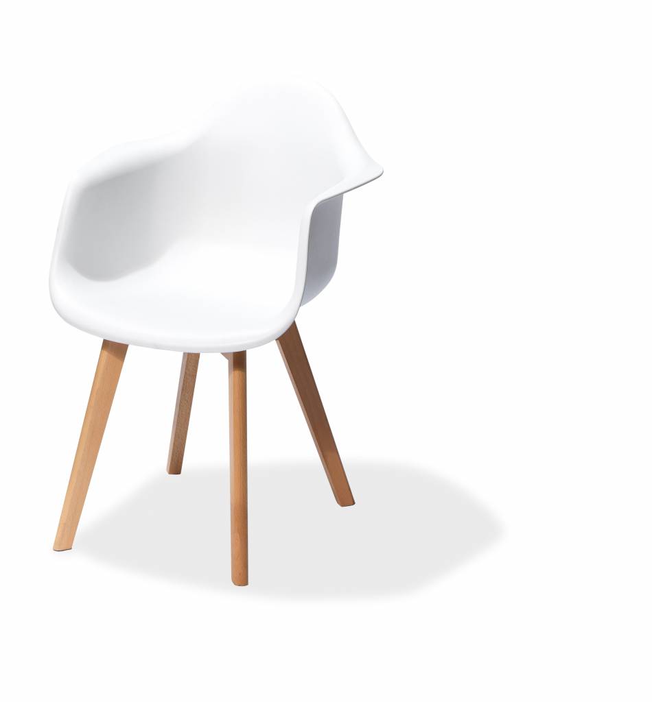 Keeve chaise empilable avec accoudoirs, Blanc, structure en bois de bouleau et assise en plastique, 61,5x61x83cm (BxTxH), 505F02SW
