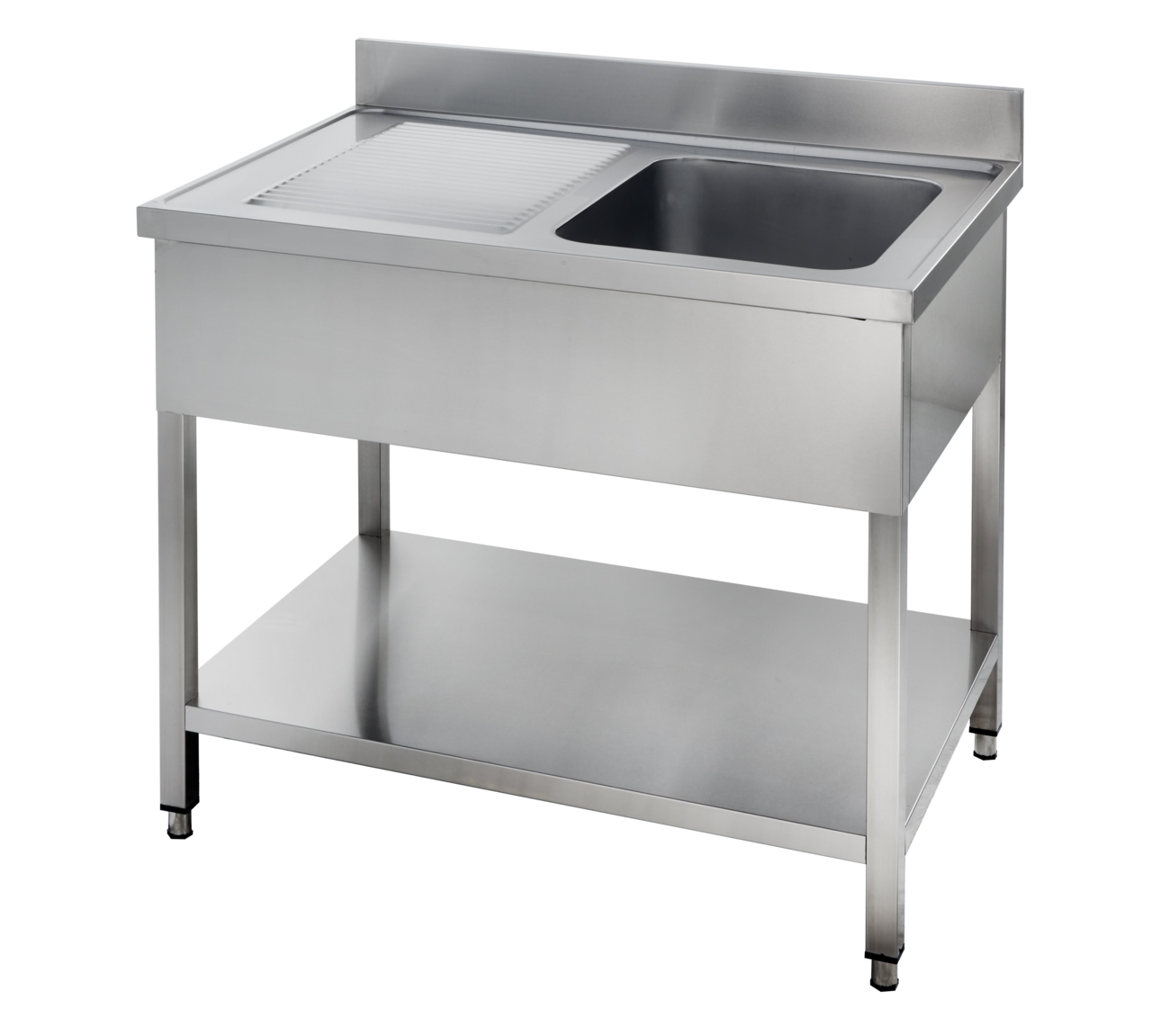 Spültisch Basic 10x7 mit 1 Becken rechts, Aufkantung und Grundboden