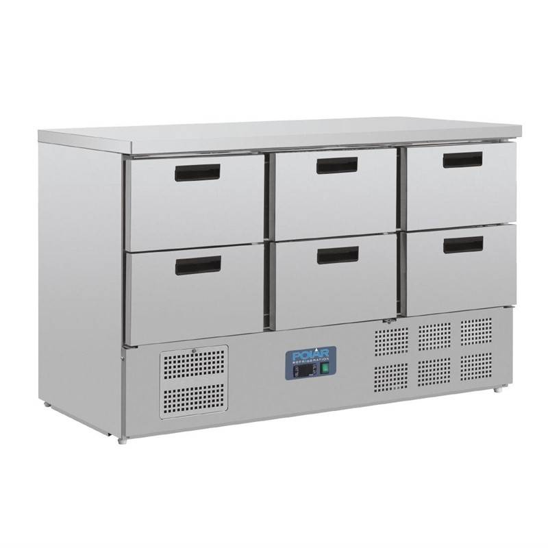 Kühltisch Edelstahl | 6x 1/1GN Schubladen | 1370x700x(h)870mm