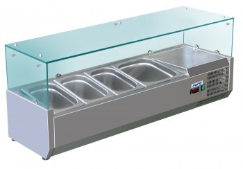 Aufsatzkühlvitrine Glas-Top | 1200x380x(h)435mm |3x1/3+1x1/2GN oder 6x1/6+1x1/2GN