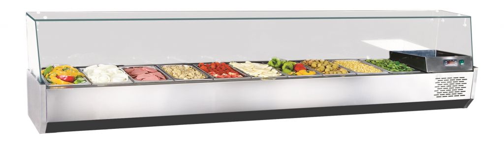 Opzet koelvitrine 10x 1/3GN | roestvrij staal | 2100x390x(h)460mm