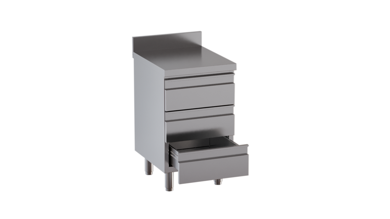 Edelstahl-Schubladenschrank ECO 3er Einheit 600 mit Aufkantung