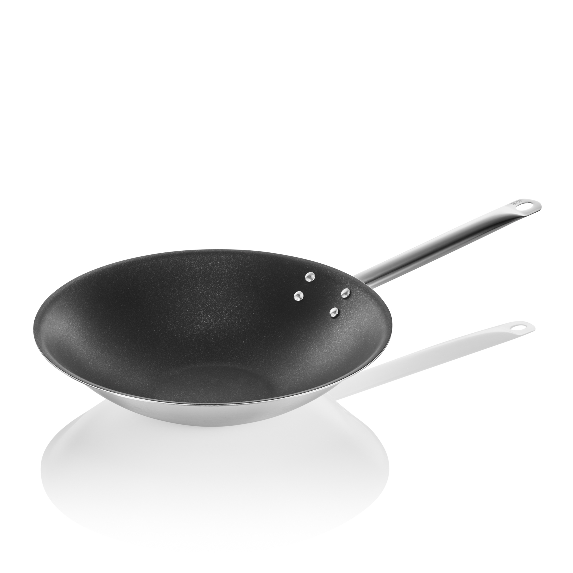 Wok met antiaanbaklaag en een platte bodem, Ø 38 cm, chroom-nikkelstaal 18/10