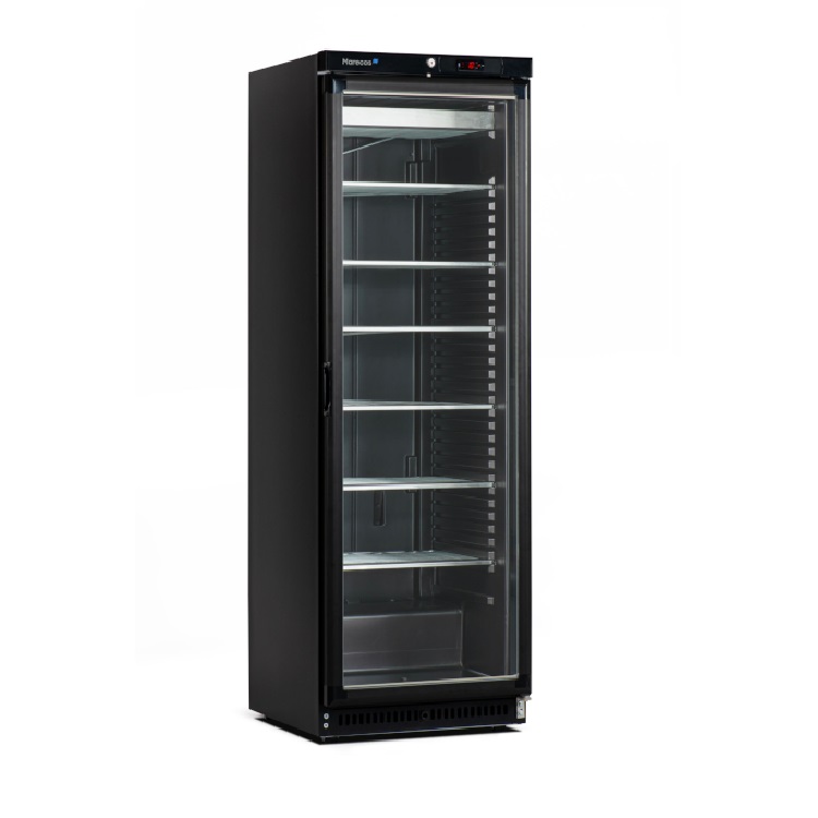 Congélateur Marecos en acier noir avec porte vitrée série 430