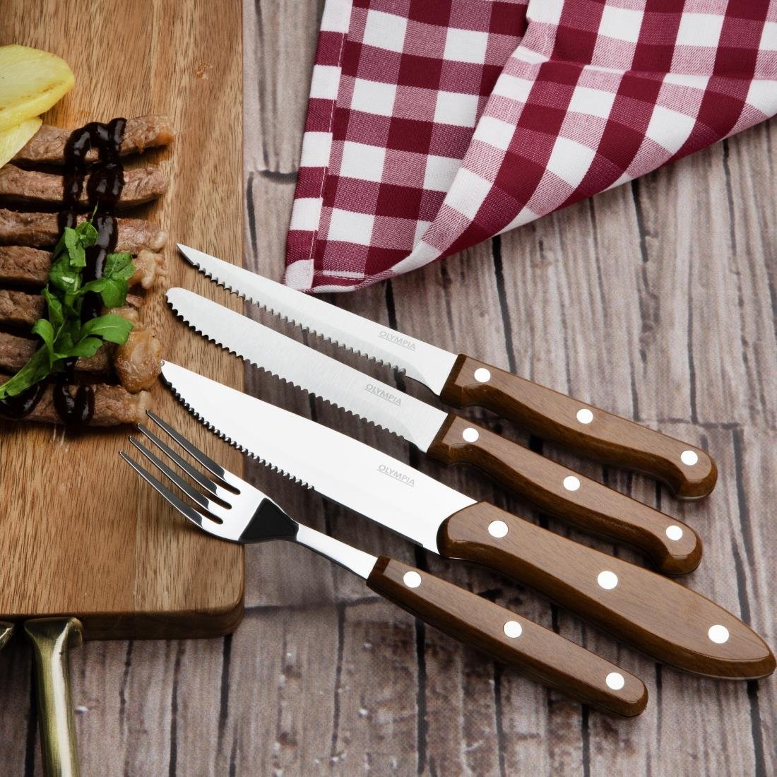 Olympia Jumbo Steakmessen met PP Houteffect Handvatten (12 stuks)