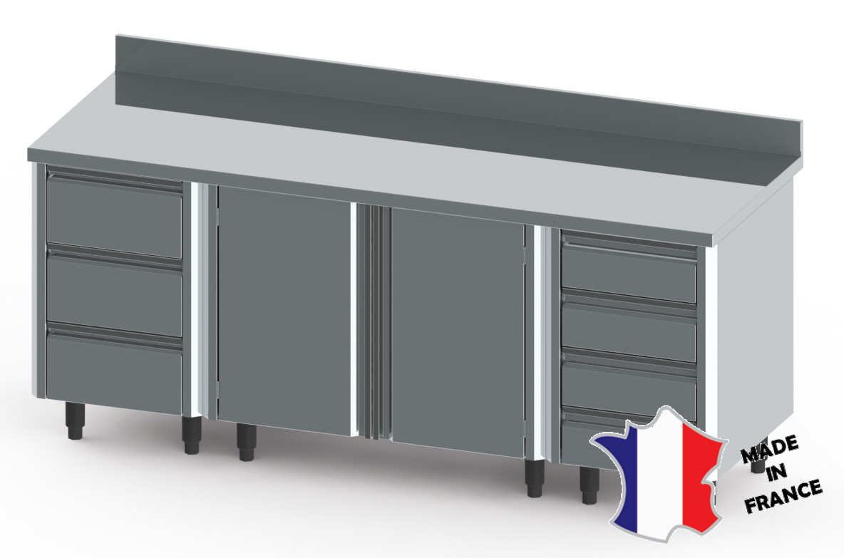 Composition meubles bas - Inox - bords droits - LG 2000x700mm