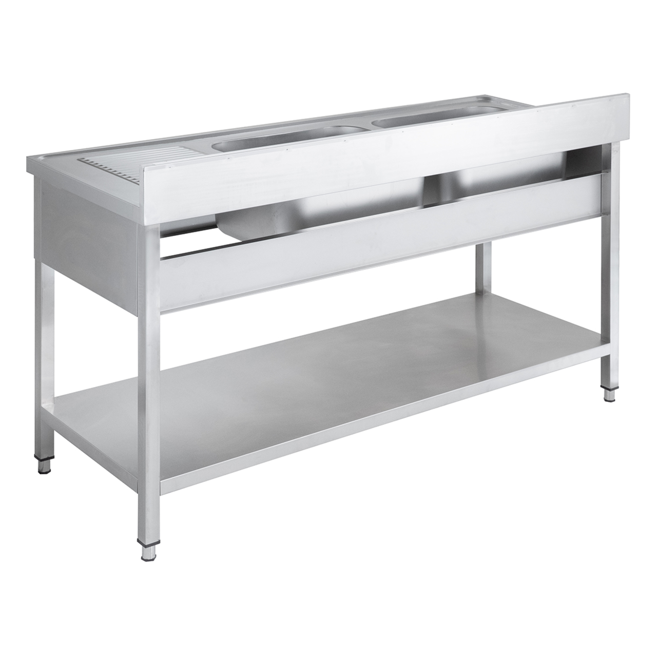 Spültisch Basic 16x6 mit 2 Becken links, Aufkantung und Grundboden