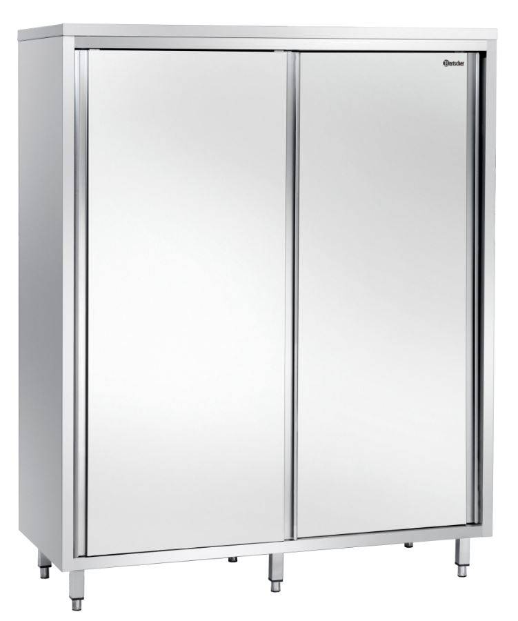 Armoire De Rangement Inox Professionnelle 2 Portes Coulissantes – 1200x500x1800 Mm, 3 étagères, Pieds 130 Mm | Pour Cuisine Pro, Laboratoire, Collectivité