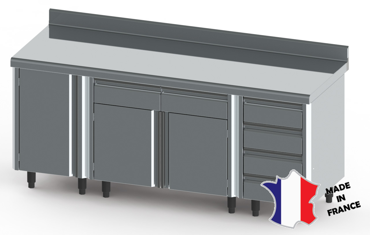 Composition meubles bas - Inox - bords rayonnes - LG 2000x700mm