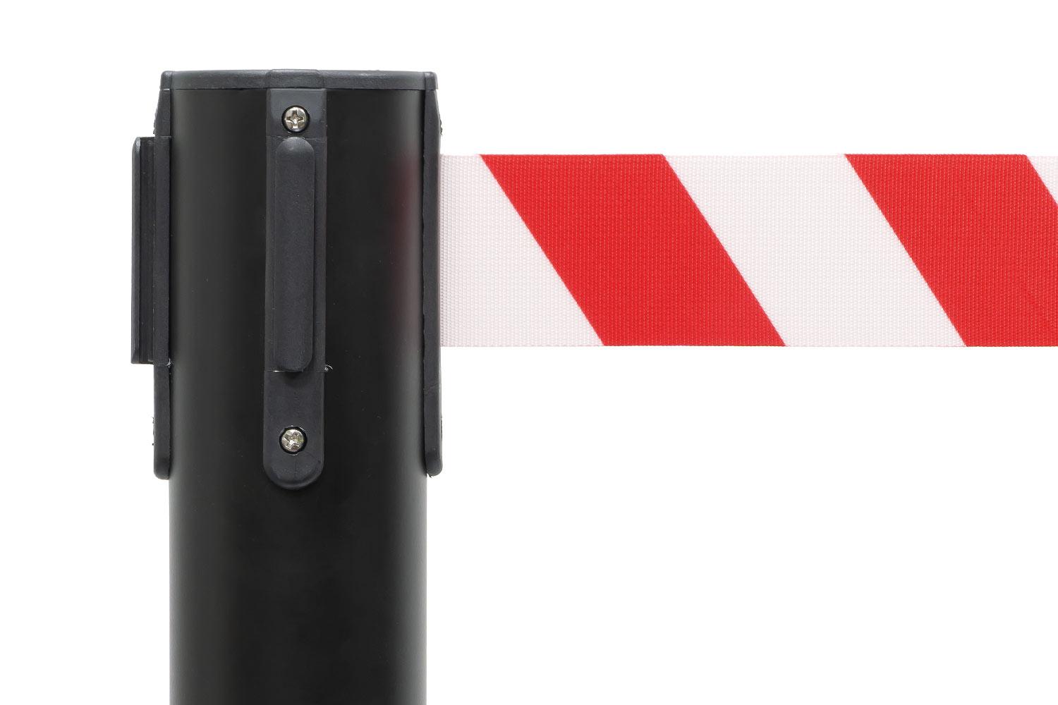 Poteau de File d'Attente - Noir - Avec Cordon Rouge & Blanc 2000mm