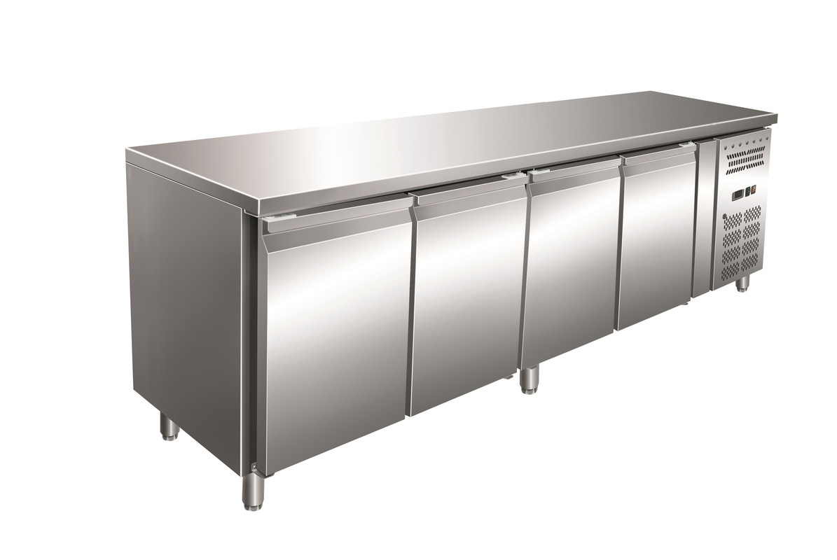 Gastro-Inox RVS GN vrieswerkbank met 4 deuren, geforceerd gekoeld