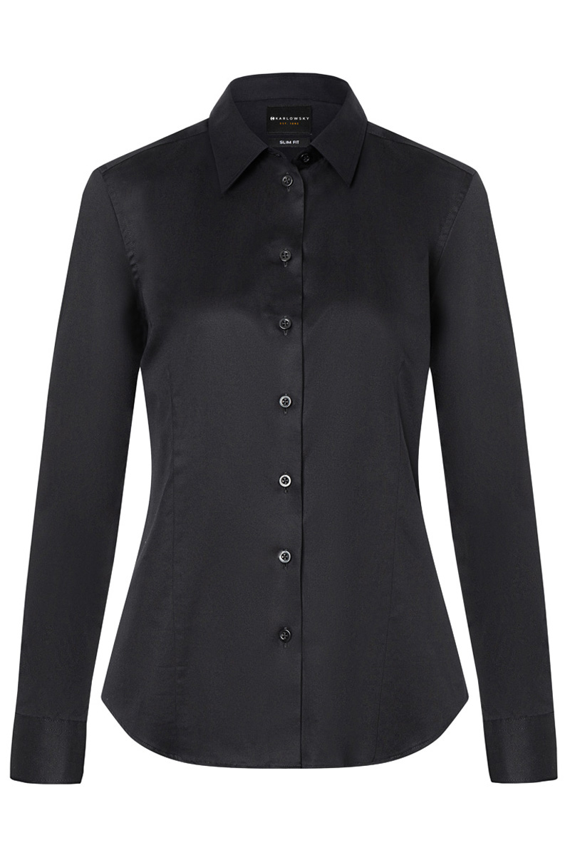 Langarm Damenbluse Active-Stretch in Slim-Fit - Schwarz - 2XL