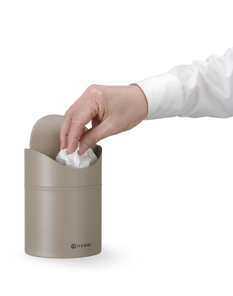 Tischabfalleimer mit Schwingdeckel - 1,2L - Beige - Ø120x(H)165mm